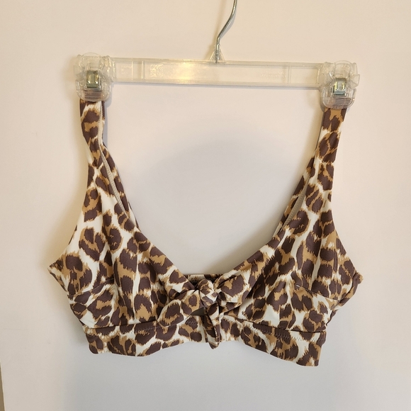 Aerie Leopard Animal Print Brown Wireless Swim Swimsuit Bikini Top Size Medium - Picture 2 of 5